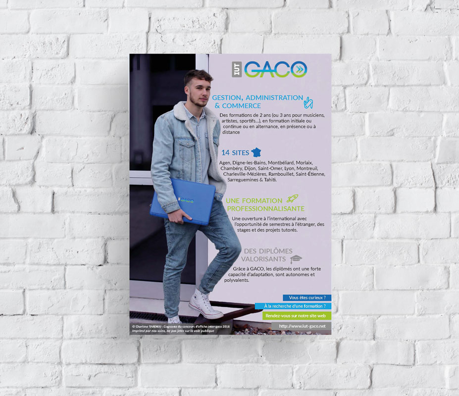 Affiche promotionnelle présentant la formation GACO France (Gestion Administrative et Commerciale des Organisations)