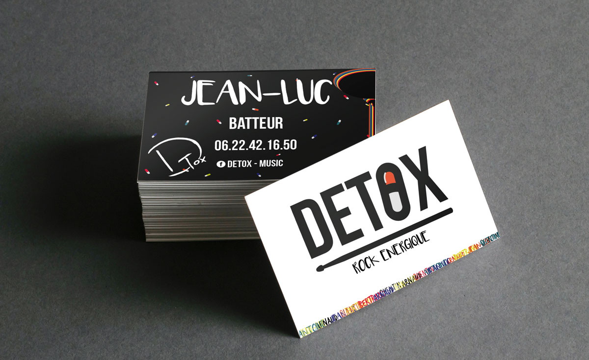 Création de cartes de visite pour le groupe de musique Detox, à Annecy