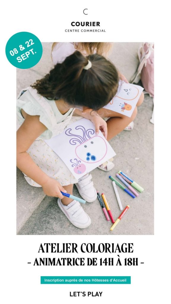 Affiche pour l'atelier coloriage au sein du Centre Courier Annecy - Animation rentrée scolaire 2021